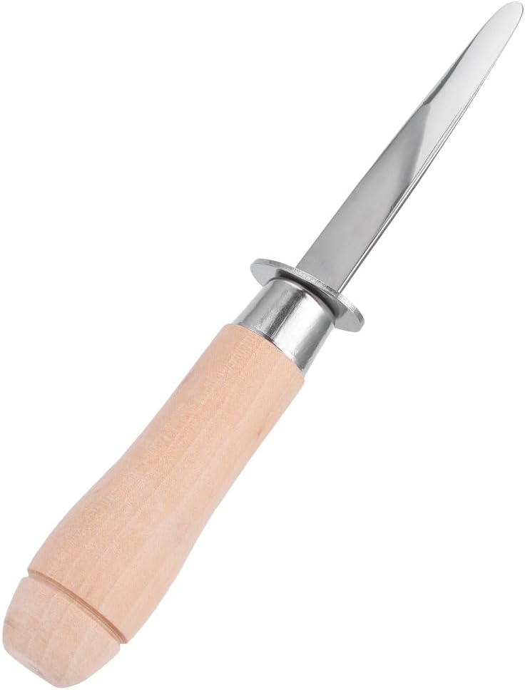 Stainless Steel Oyster Knife 8.19 Inch - Ergonomic Wooden Handle Oyster Opener Tool for Effortless Shucking of Clams and Mussels Seafood