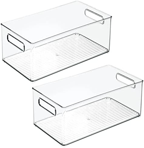 mDesign Deep Plastic Storage Organizer Container Bin, Closet Organization for Hallway, Bedroom, Linen, Coat, and Entryway - Holds Clothing, Blankets, Accessories, Toys, and Essentials, 2 Pack, Clear