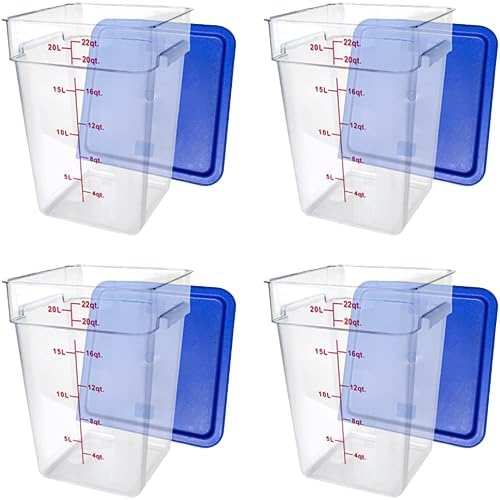 Tiger Chef 18 Quart Commercial Grade Clear Food Storage Square Polycarbonate Containers With Blue Lids 4 Pack