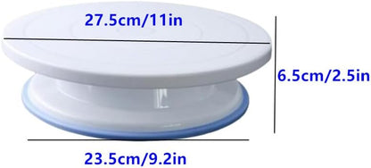 Rotating Cake Turntable Stand with Non Slip Pad, 11 Inch Revolving Turn Table Top for Pastries Cookies Cupcakes Decorating, Rotary Round Cake Display Stand Supplies Kit (White)