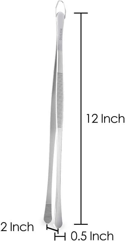 Gutsdoor 8 Inch Plating Tweezers Stainless Steel Precision Culinary Tweezer Silver Kitchen Straight Tweezers Tongs