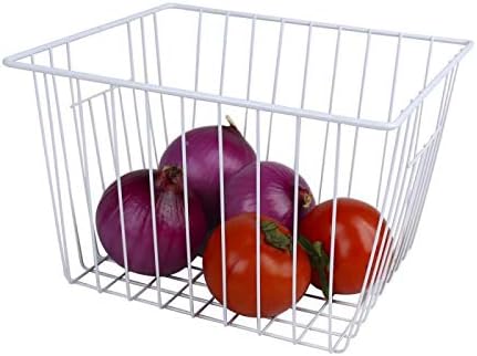 16inch Farmhouse Freezer Wire Baskets Organizer Storage Bins Large Organizer Baskets with Handles for Storage, Office, Kitchen, Pantry, Cabinet, Closets - Set of 6 (White 6)