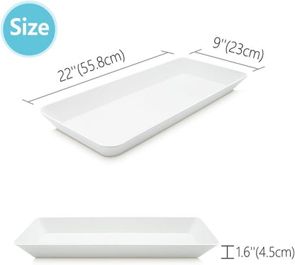 Serving Tray Platter Rectangle, 4 Pcs Long Narrow Food Tray for Veggie Fruit Snack Dessert, Plastic White Food Trays for Party Supplies Display, Rectangular Platters for Serving Food, BPA Free