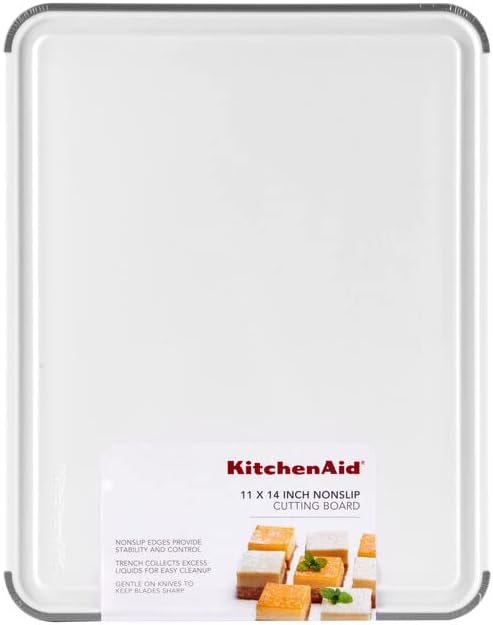 KitchenAid Classic Plastic Cutting Board with Perimeter Trench and Non Slip Edges, Dishwasher Safe, 12 inch x 18 inch, Gray