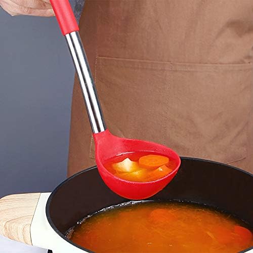 Pack of 2 Ladle Spoon,Silicone Large Spoon for Soup,Non Stick Kitchen Utensils with High Heat Resistant,BPA Free Perfect Kitchen Tools for Cooking, Stirring,Serving Soups (BLACK-WHITE)