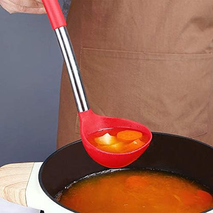 Pack of 2 Ladle Spoon,Silicone Large Spoon for Soup,Non Stick Kitchen Utensils with High Heat Resistant,BPA Free Perfect Kitchen Tools for Cooking, Stirring,Serving Soups (BLACK-WHITE)