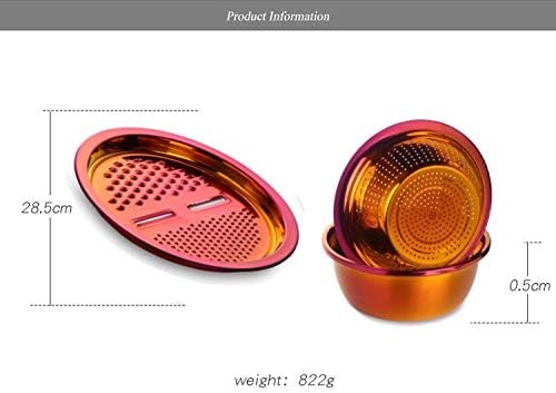 3PC/Set Colander set Stainless Steel Vegetable Slicer Fruit Potato Peeler Carrot Grater Strainer Utensil Round Rice Washer Bowl Drain Basket-Gold