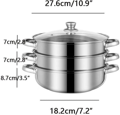 Steamer for Cooking, 5.0 Quarts Stainless Steel Steamer Pot, 2-Tier Food Steam Pots with Lid for Cooking Vegetables, Seafood, Soups, Stews and Pasta, 11 x 6.1 inch