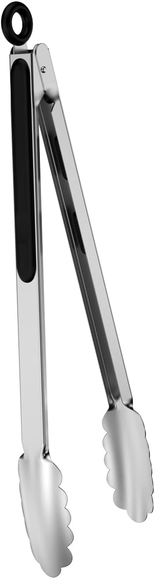 600℉ Heat Resistant Kitchen Tongs with Locking, Set of 9-inch and 12-inch Stainless Steel Metal Cooking Tongs with Non-Slip Grip, Perfect for Grilling, Barbecue (BBQ) and More