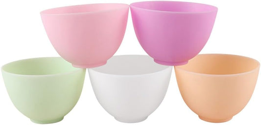 Angoily 5 Pcs 10. 5x7cm Silicone Mixing Bowls, Odorless Anti-drop Prep Measuring Bowls for Home Use, Assorted Colors (white, Yellow, Purple, Green, Pink)