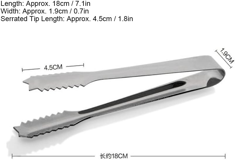 Ice Tongs with Teeth for Secure Grip, 7 Inch Stainless Steel Small Serving Clip, Non-Slip Handle Tool for Ice Cubes, Sugar, Appetizers, Kitchen, Bar, Party, Restaurant Accessories