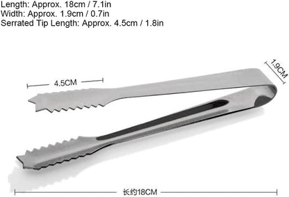 Ice Tongs with Teeth for Secure Grip, 7 Inch Stainless Steel Small Serving Clip, Non-Slip Handle Tool for Ice Cubes, Sugar, Appetizers, Kitchen, Bar, Party, Restaurant Accessories