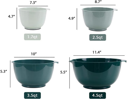 BoxedHome Nesting Plastic Mixing Bowl Set With Pour Spout, Microwave and Dishwasher Safe, BPA free Non-Slip Base, Set of 4 Size 1.7, 2.5, 3.5 and 4.5qt, Great for Prepping, Baking, Cooking (Dark Blue)