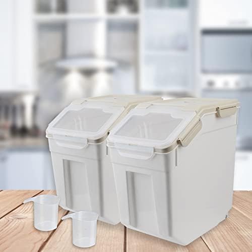 Large Flour Storage Container Bin 25lb, 2Pack Airtight Rice Storage Containers with Measuring Cup&Scoop, BPA Free with Wheels Seal Locking Lid for Flour, Rice, Grain (50LBS Total, Blue)