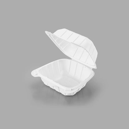 KARAT EARTH Clamshell Take Out Food Containers [8"x8" - 200 ct] To Go Containers | 3 Compartment, Soak-Resistant, Durable, Stackable | Vented for Hot/Cold Foods, White