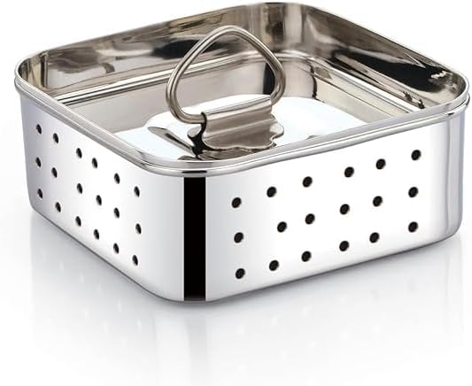 Eternals Stainless Steel Paneer Maker Mould Medium Size, Paneer Press With Lid, Tofu Press Mould Maker, Whey Seperator (Square, 450ml Capacity)