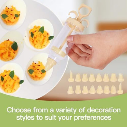 2-Layer Deviled Egg Containers With Lid,36pcs Easter Deviled Egg Tray Carrier with Handl Injector Piping Tool,Portable Stackable Egg Holder Platter Holder Organizer for Refrigerator Party Picnic Event