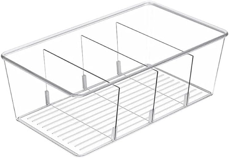 1 Pack Storage Organizer Bins, Plastic Bins Desk Organizer Containers with 4 Slots for Pantry, Kitchen, Fridge, Cabinet Packets, Snacks, Shelves, Pouches, Spice Packets