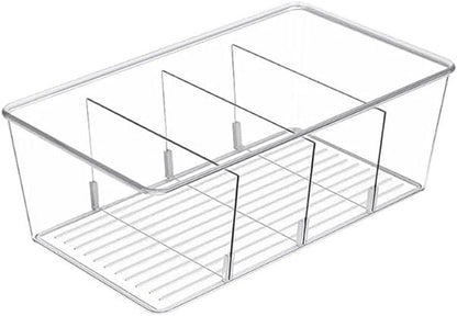 1 Pack Storage Organizer Bins, Plastic Bins Desk Organizer Containers with 4 Slots for Pantry, Kitchen, Fridge, Cabinet Packets, Snacks, Shelves, Pouches, Spice Packets