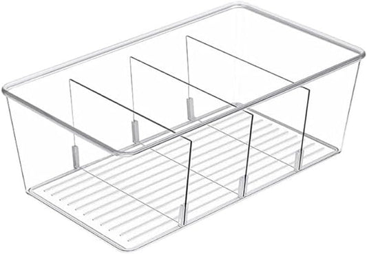 1 Pack Storage Organizer Bins, Plastic Bins Desk Organizer Containers with 4 Slots for Pantry, Kitchen, Fridge, Cabinet Packets, Snacks, Shelves, Pouches, Spice Packets