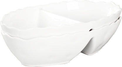 Ceramic 10.9 Inch Chips and Dip Set, Chips and Dip Divided Tray, Moisture Proof Cereal Bowl (for Salad, Pasta, Fruit, Sauce), Divided Moisture Proof Cereal Bowl Buffet Bowl Set