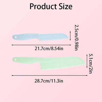 4 Pack Lettuce Knife Set 11/8.5 inch Plastic Serrated Kitchen Cutters to Prevent Browning, Dishwasher Safe, Safe for Nonstick Pans