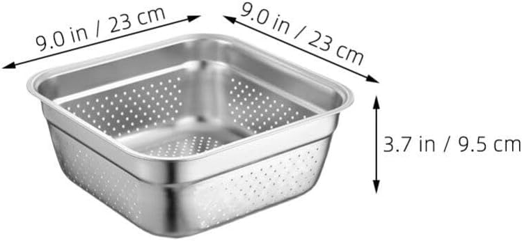 Zerodeko Stainless Steel Colander Bowl Set Square Kitchen Sink Metal Storage Basket Large Capacity Fruit Vegetables Washing Basin Rice Strainer Washer 22cm
