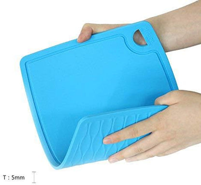 Liflicon Thick Cutting Boards for Kitchen Silicone Chopping Board Set of 2 Mid 12.6'' x 9.1”,Mini 9.1”x7.1” Non-slip Deep Drip Juice Groove Easy Grip Handle,Dishwasher Safe-Red