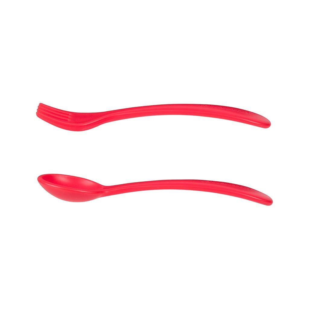 Lollaland 5 Piece Plastic Toddler Silverware Spoon and Fork Utensil Set - Reusable Toddler Cutlery With Hygienic Travel Pouch (Pink)