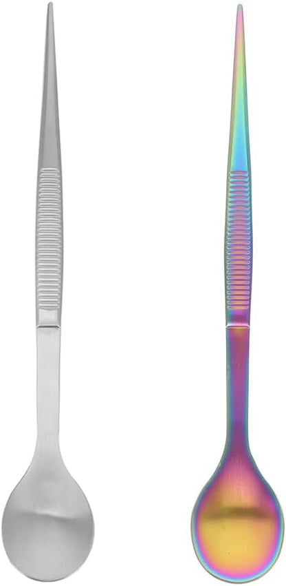 2Pcs Stainless Steel Chef Tasting Spoon and Tweezers Multi-Use Culinary Tool for Precise Flavor Testing and Elegant Cold Dish Plating 6.81In