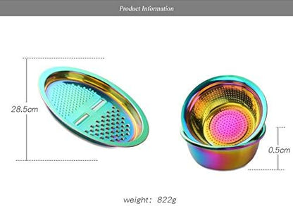 3PC/Set Colander set Stainless Steel Vegetable Slicer Fruit Potato Peeler Carrot Grater Strainer Utensil Round Rice Washer Bowl Drain Basket-Gold