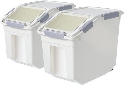 20Lbs 2 Pack Food Storage Container with Scoop, Airtight Rice Storage Bins Flour Containers Pet Food Dispenser with Handle & Wheels, Plastic Kitchen Pantry Organization for Cereal Baking Supplies
