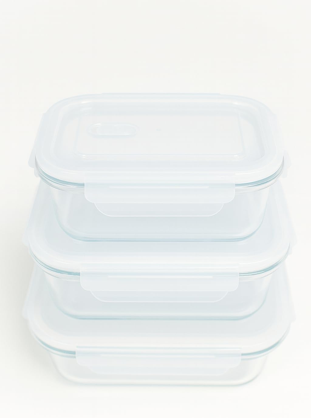 Glass Food Storage Container Set, 3 Piece, Rectangular with White Lids, 13.9oz/23.6oz/35.1oz Capacity, Stackable Meal Prep Containers