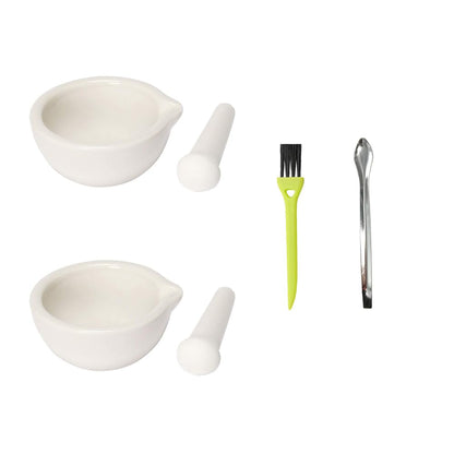 2.4 inch Ceramic Mortar and Pestle Set, 2 Pieces, Spice Mill Grinder Bowls, Pill Crushers with Brush and Spoon, Handheld Seasoning Mills