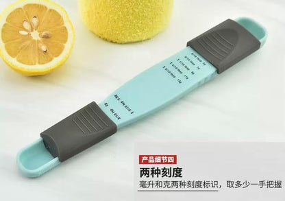 Adjustable Measuring Spoons Set, Mint Green and Gray, Plastic Kitchen Tools with Scale Markings, Baking Utensils