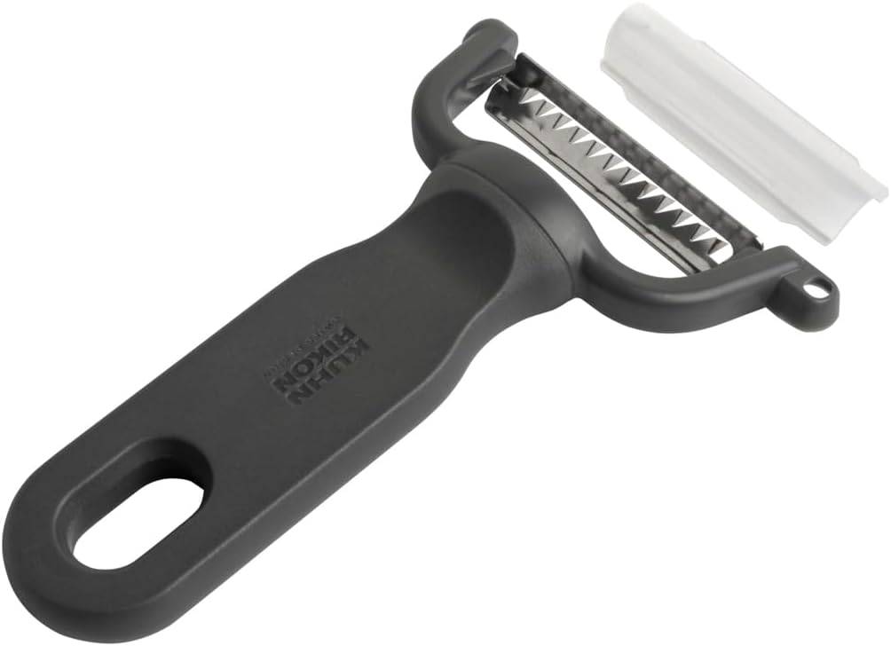Kuhn Rikon Family Y Peeler, Julienne Peeler for Vegetable Strips, Stainless Steel Blade, Vegetable Peeler for Garnish and Prep, Grey