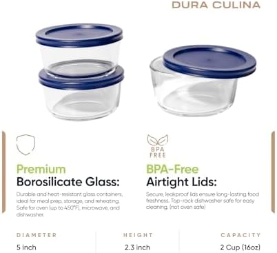 6-Piece Glass Food Storage Containers Set (3 Containers + 3 BPA-Free Lids) | 2-Cup, Leakproof | Microwave, Freezer, Oven & Dishwasher Safe | Ideal for Meal Prep & Pantry Organization, Pistachio
