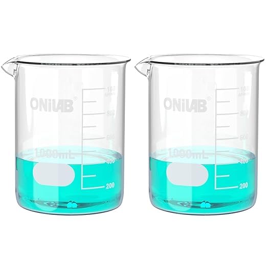 ONiLAB Glass Measuring Beaker Set 50ml 100ml 250ml (Pack of 3) 3.3 Boro Griffin Low Form with Printed Graduation Scientific Glassware for Laboratories, Classrooms or Home Use 13900244