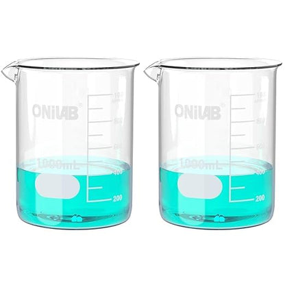 ONiLAB Glass Measuring Beaker Set 50ml 100ml 250ml (Pack of 3) 3.3 Boro Griffin Low Form with Printed Graduation Scientific Glassware for Laboratories, Classrooms or Home Use 13900244