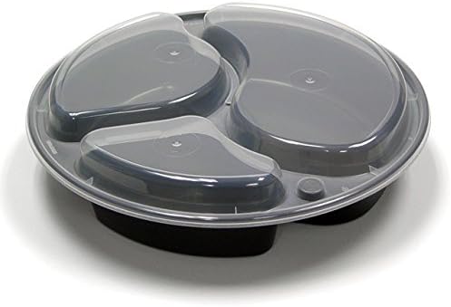 50pcs 48oz Meal Prep Round Containers 3 Compartment w/Lids Food Storage 25 set