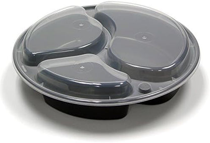 50pcs 48oz Meal Prep Round Containers 3 Compartment w/Lids Food Storage 25 set