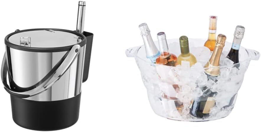 Oggi Insulated Ice Bucket, 4 Quart / 3.8 L, Stainless Steel, Black.