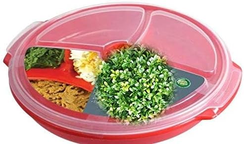 3 pack- Microwave Food Storage Travel Tray Containers - Portion Control - 3 Section Compartment Divided Plates with Vented Lid For Easy Reheat (3, Red)
