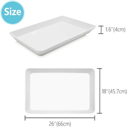 Serving Tray Platter, 4 Pack Food Tray for Veggie Fruit Snack Dessert Cookie Cheese, Food Trays for Party Supplies Display, Plastic Platters for Serving Food, Large White Trays, BPA Free