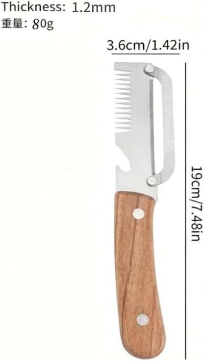 Premium Wooden Handle Multi-Purpose Vegetable Peeler, Stainless Steel Julienne Slicer & Bottle Opener, Ergonomic Kitchen Tool for Fruits, Potatoes and Carrots(2*PCS)