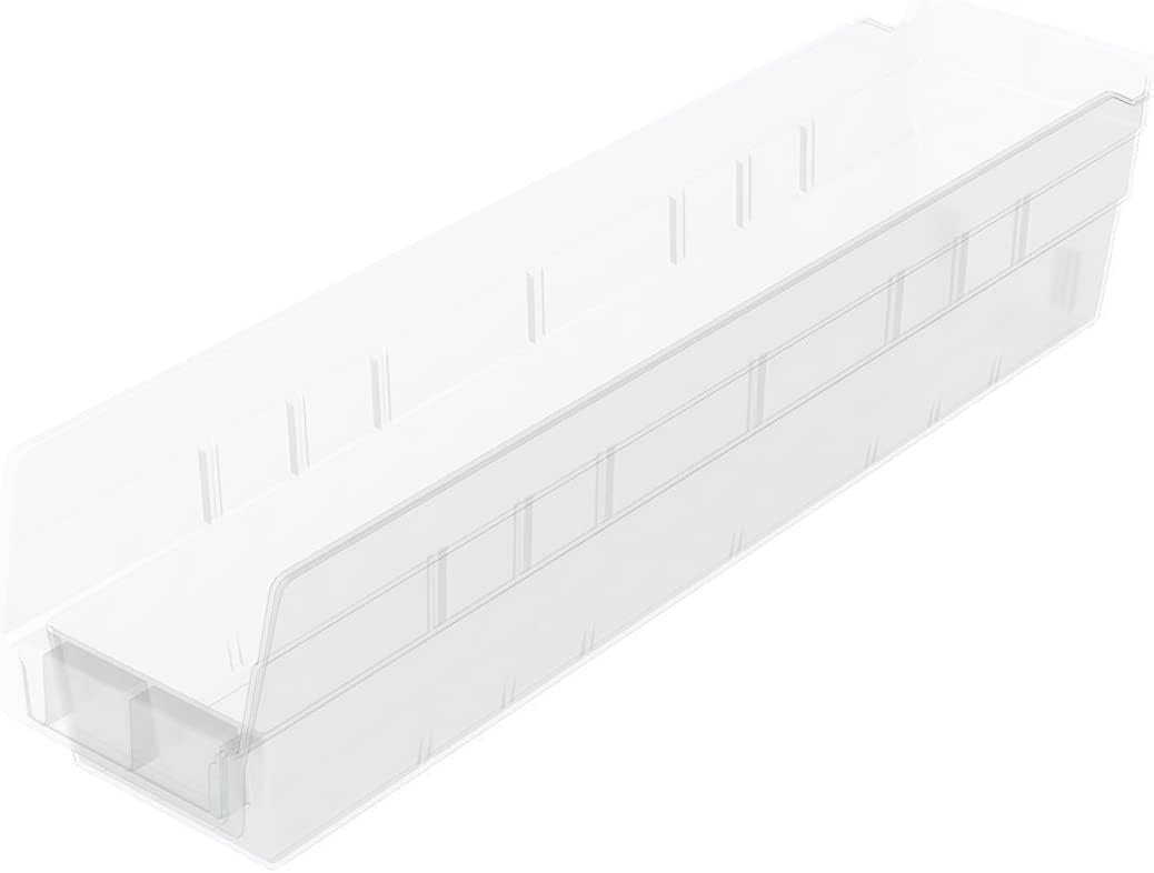 Akro-Mils 30128 Plastic Shelf Bins, Heavy Duty Storage Bins for Garage, Closet, and Drawer Organization, 457 x 102 x 102 Mm, Clear, 12 Count
