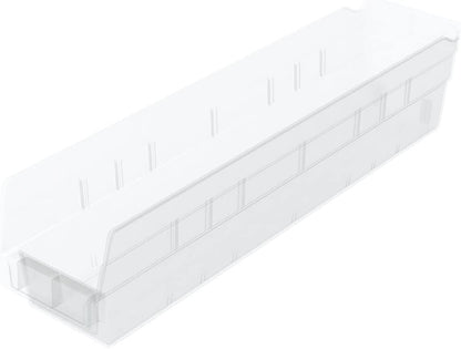 Akro-Mils 30128 Plastic Shelf Bins, Heavy Duty Storage Bins for Garage, Closet, and Drawer Organization, 457 x 102 x 102 Mm, Clear, 12 Count