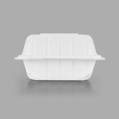 KARAT EARTH Clamshell Take Out Food Containers [8"x8" - 200 ct] To Go Containers | 3 Compartment, Soak-Resistant, Durable, Stackable | Vented for Hot/Cold Foods, White