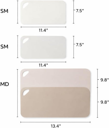 4-Piece Cutting Mats Set, Poly Kitchen Cutting Boards with Non-Slip Surface, Small & Medium Sizes for Food Prep, Flexible & Lightweight, Cream