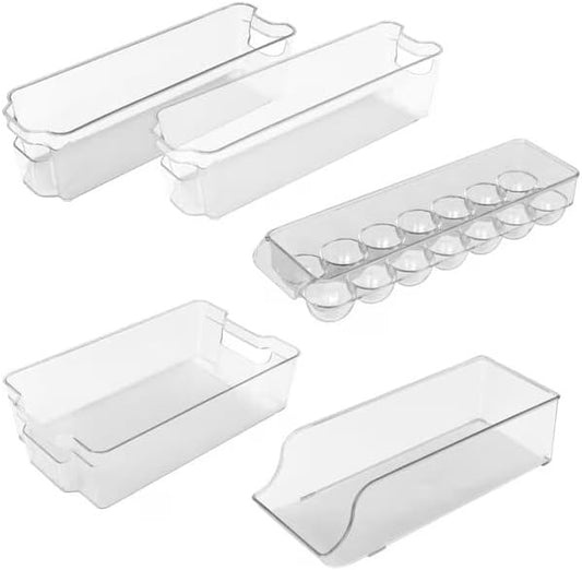 Stackable Refrigerator Bins 5-Piece Set, Clear Space Saving Organizer Bins with Handles, BPA-Free for Fridge & Freezer (Assorted Sizes)